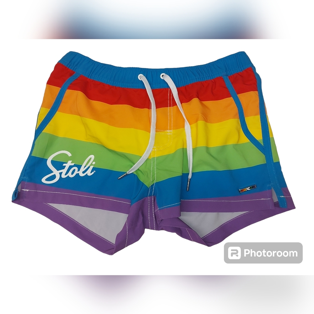 NWT Andrew Christian Stoli Rainbow Swim Trunks 🏳️‍🌈 Mens